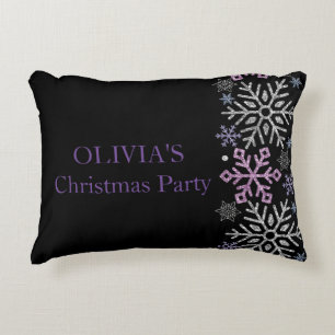 Snowflake Christmas Purple Silver Accent Pillow