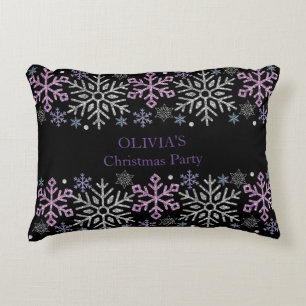 Snowflake Christmas Purple Silver Accent Pillow