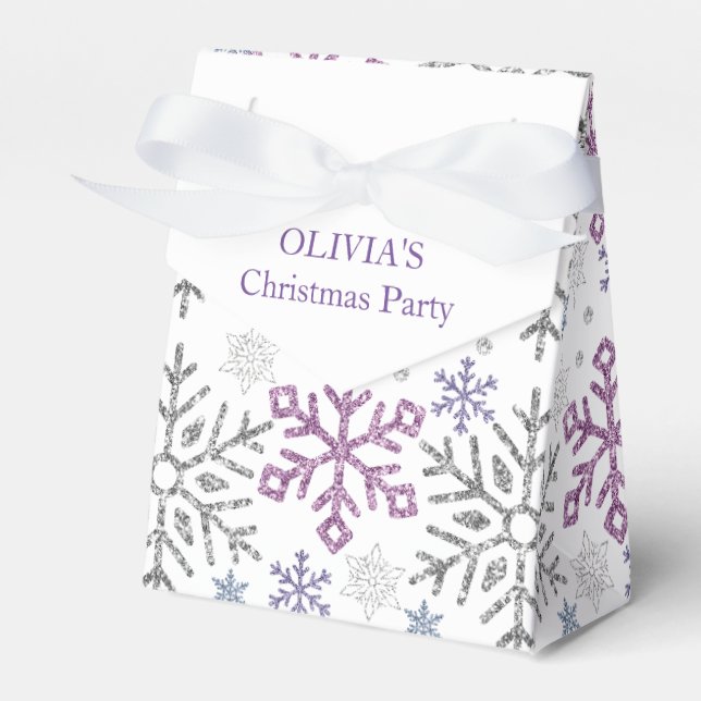  Snowflake Christmas Purple Silver Favor Box (Front Side)