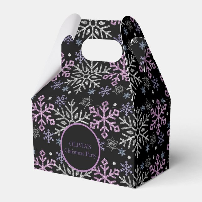  Snowflake Christmas Purple Silver Favor Box (Front Side)