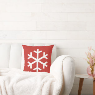 Snowflake Christmas Red Throw Pillow
