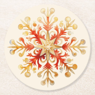 Snowflake Christmas Set of 6  Round Paper Coaster