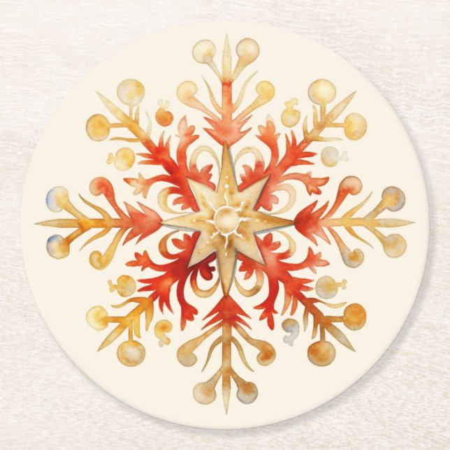 Snowflake Christmas Set of 6  Round Paper Coaster (Front)