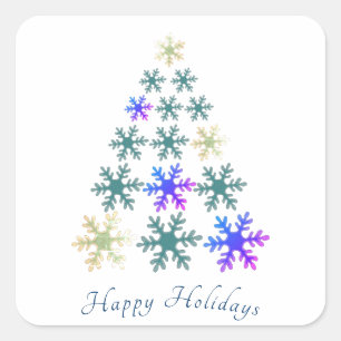 Snowflake Christmas Tree Merry Christmas Holiday Square Sticker