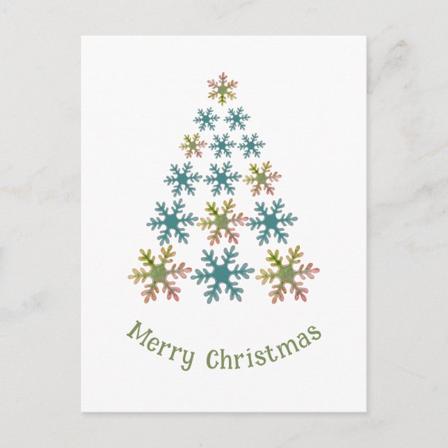 Snowflake Christmas Tree Minimalist Holiday Postcard (Front)