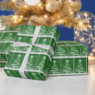 Snowflake Christmas Tree on Green Wrapping Paper