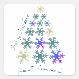 Snowflake Christmas Tree Personalized Holiday Square Sticker