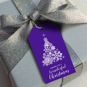 Snowflake Christmas tree ultra violet and white Gift Tags