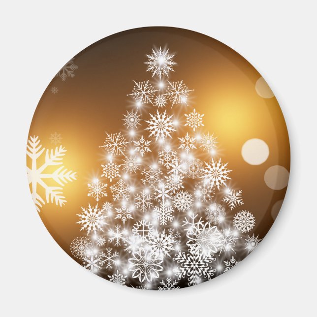 Snowflake Christmas Tree with Golden Background Magnet (Front)