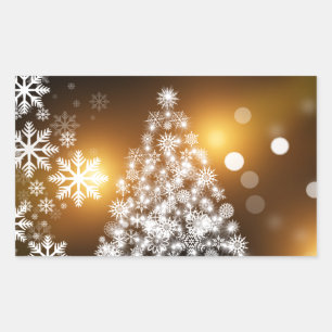 Snowflake Christmas Tree with Golden Background Sticker