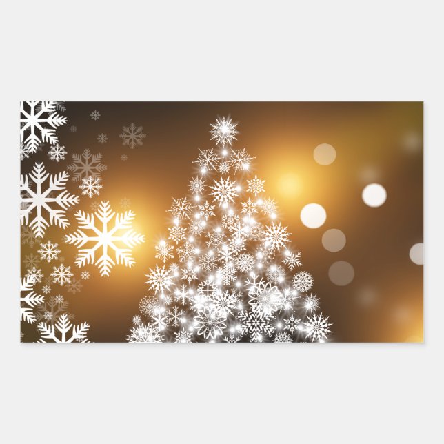 Snowflake Christmas Tree with Golden Background Sticker (Front)