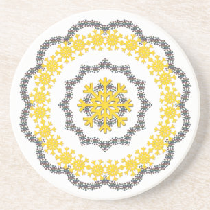 Snowflake Circle Holiday Gold RedGreen White Lacey Coaster