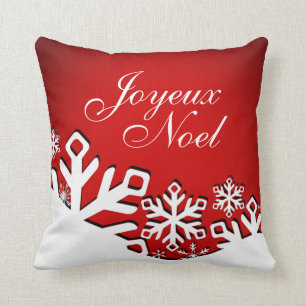 Snowflake City Joyeux Noel Christmas   red Throw Pillow