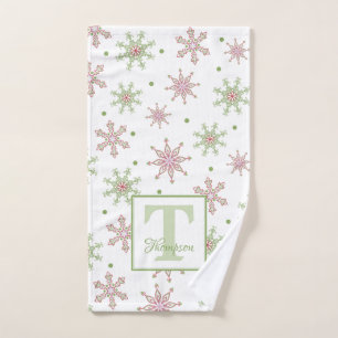 Snowflake Colourful Monogram Modern Family Name Hand Towel