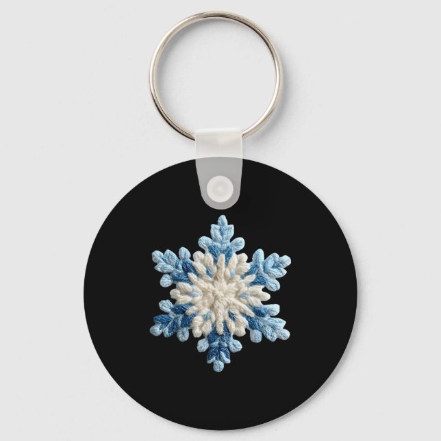 Snowflake Crochet Snow Merry Christmas Xmas Pajama Keychain (Front)