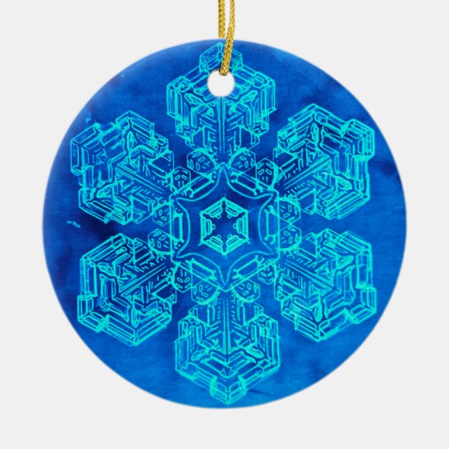 Snowflake Cyanotype Ceramic Ornament #1 (Front)