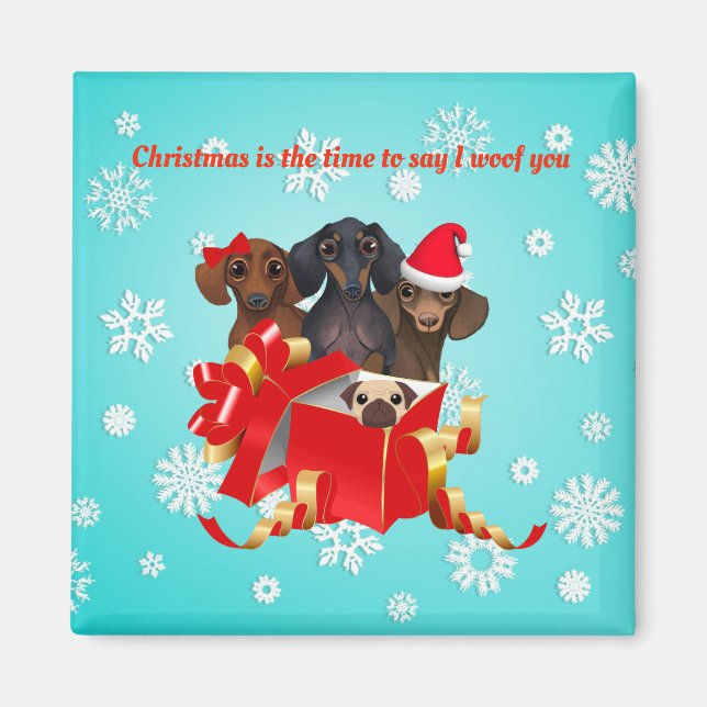 Snowflake Dachshund Magnet décoratif de Noël (Devant)