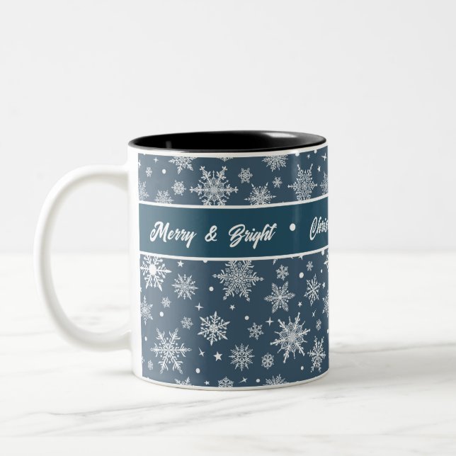 Snowflake Deep Blue Two-Tone Coffee Mug (Left)