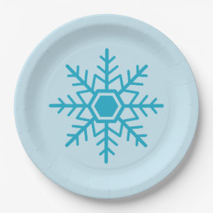 Snowflake Design Blue Paper Plate