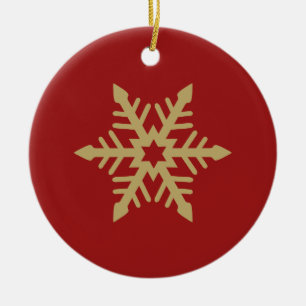 Snowflake Design Gold on Red Ceramic Ornament