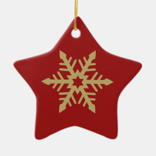 Snowflake Design Gold on Red Ceramic Ornament