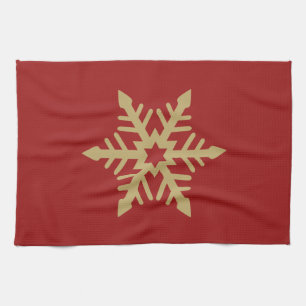 Snowflake Design Gold on Red Kitchen Towel