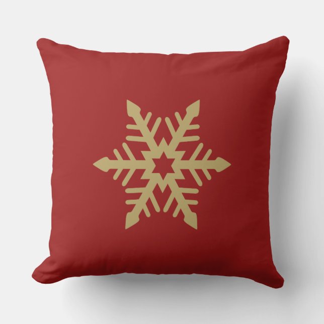 Snowflake Design Gold on Red Throw Pillow (Front)