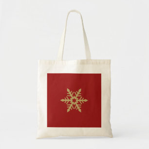 Snowflake Design Gold on Red Tote Bag