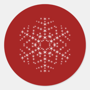 Snowflake Design in Dark Red and White. Classic Round Sticker