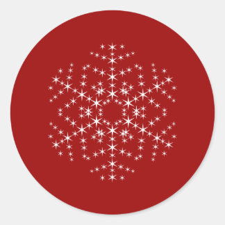 Snowflake Design in Dark Red and White. Classic Round Sticker
