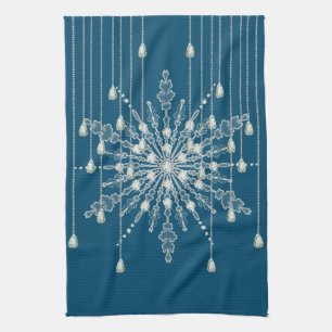 Snowflake diamond elegant winter blue grey kitchen towel