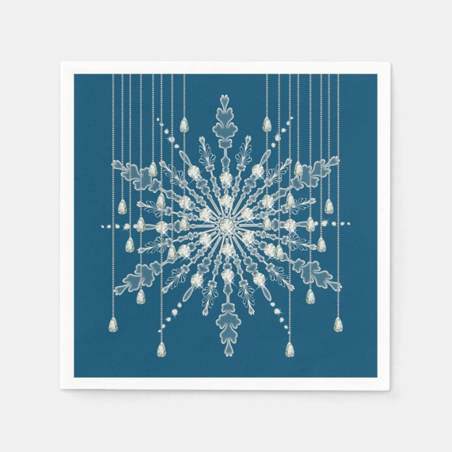 Snowflake diamond elegant winter blue grey napkin (Front)