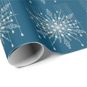 Snowflake diamond elegant winter blue grey wrapping paper