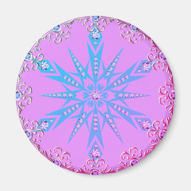 Snowflake Diamond retro purple blue mid century  Magnet (Front)