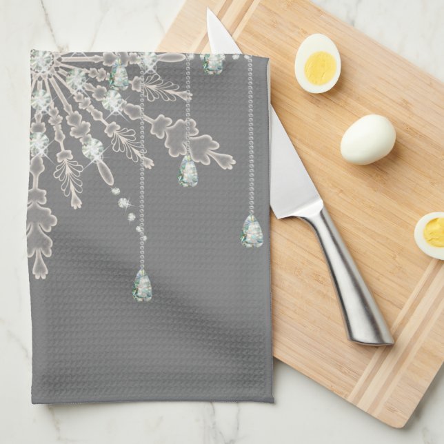 Snowflake diamond sparkle elegant winter   kitchen towel (Quarter Fold)
