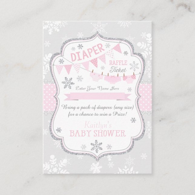 Snowflake Diapers and Tutu Raffle Ticket Enclosure Card (Front)