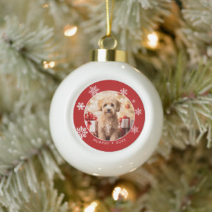 Snowflake Dog Photo Ornament with Tree Backside
