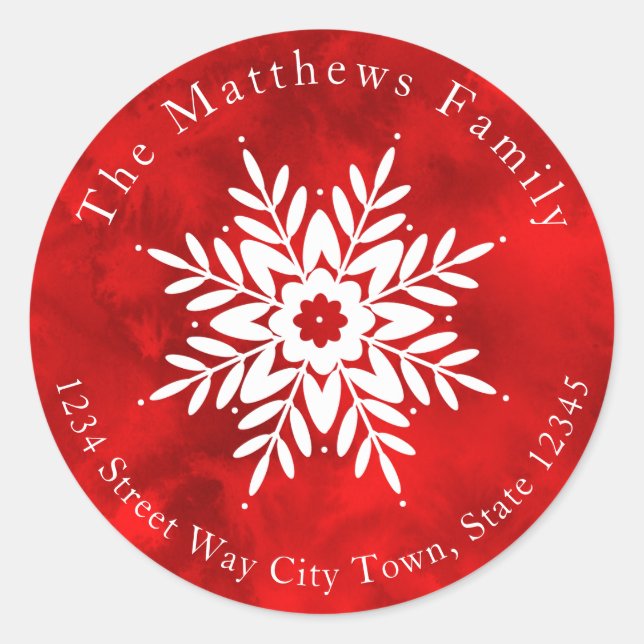 Snowflake Drawing 2 with Red Watercolor labels (Front)