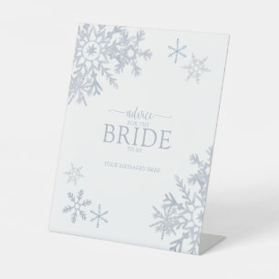 Snowflake Dusty Blue Modern Advice To The Bride Pedestal Sign