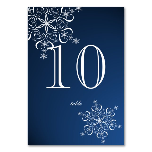 Snowflake Elegance Blue Table Number (Front)