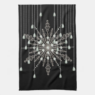 Snowflake elegant jewel look winter black grey kitchen towel