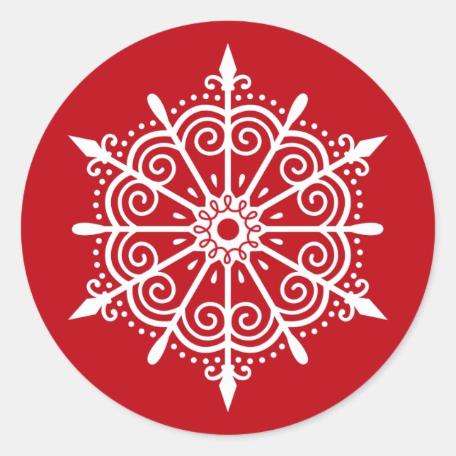 Snowflake Elegant Red White Christmas Sticker (Front)