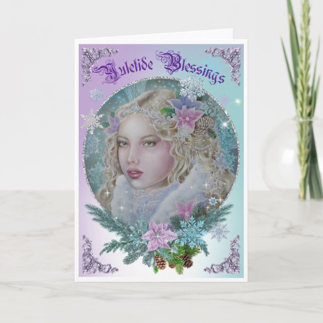 Snowflake fairy Christmas Yule greeting card (Front)