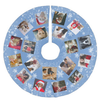 Snowflake Family Photo Collage Christmas Brushed Polyester Tree Skirt