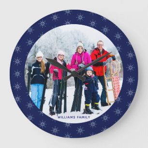 Snowflake Family Photo Name Large Clock