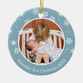 Snowflake First Christmas 2 Photo Custom Ceramic Ornament