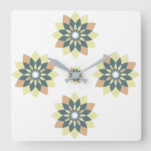 Snowflake Floral Orange Yellow Square Wall Clock