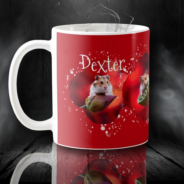 Snowflake four photos pet collage on red  coffee mug (Creator Uploaded)