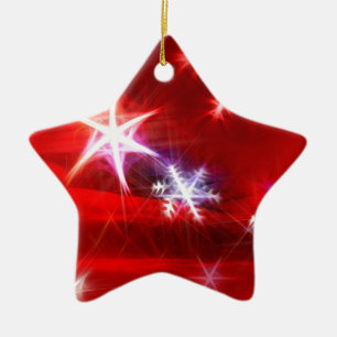 Snowflake Fractal in Red Ceramic Ornament