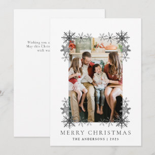 Snowflake Frame Christmas   Elegant Family 1 Photo Holiday Card
